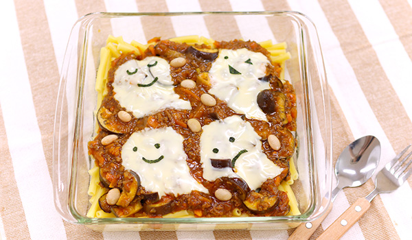 なすと蒸し大豆のハロウィングラタン